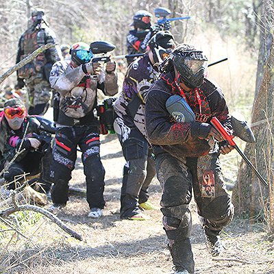 Paintball guns in action